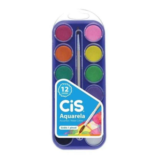 Aquarela Estojo com 12 Cores com Pincel Cis