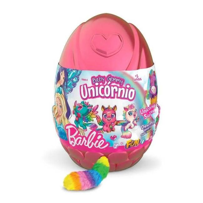 Barbie Unicórnio Ovo Baby Médio Pelúcia Surpresa Fun