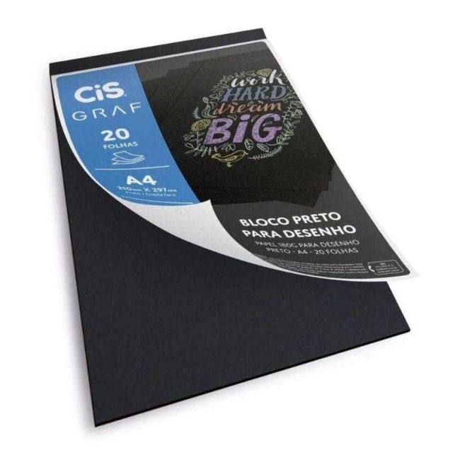 Bloco Preto para Desenho A4 180g 20 Folhas Cis
