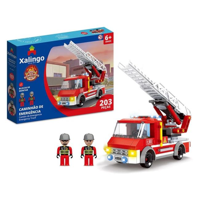 Blocos de Montar 203 Peças Bombeiros Caminhão de Emergência 28009 Xalingo