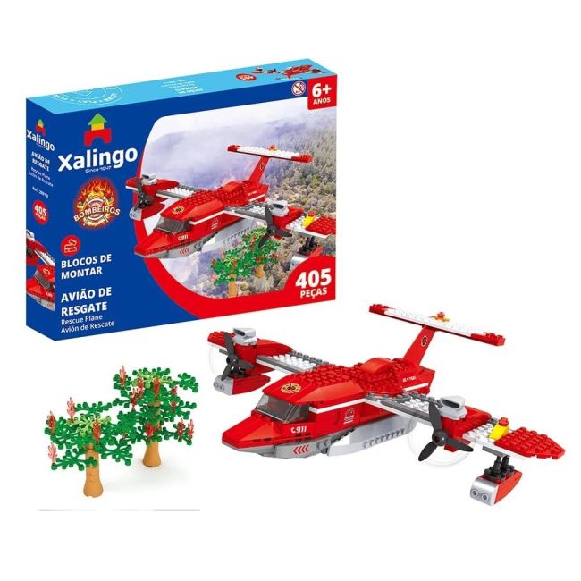 Blocos de Montar Bombeiros 405 Peças Avião de Resgate 28010 Xalingo
