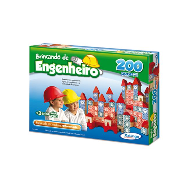 Blocos De Montar Madeira Brincando De Engenheiro 200 Peças Xalingo