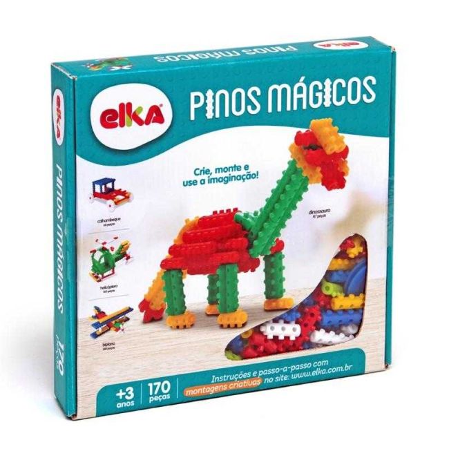 Blocos de Montar Pinos Mágicos 170 Peças Brinquedo Elka
