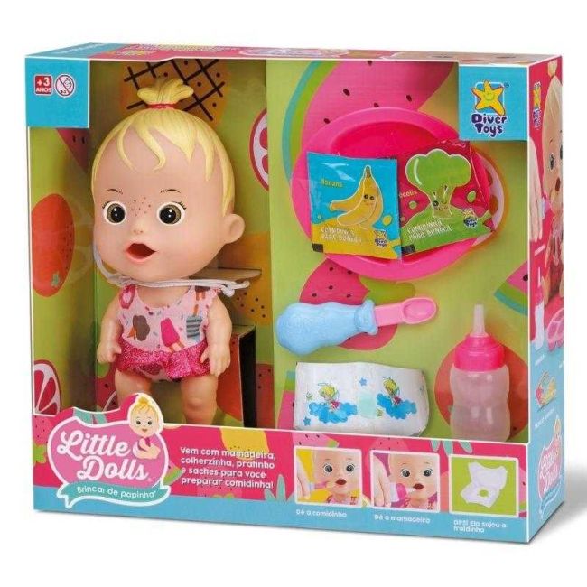 Boneca Little Dolls Brincar de Papinha com Acessórios Divertoys