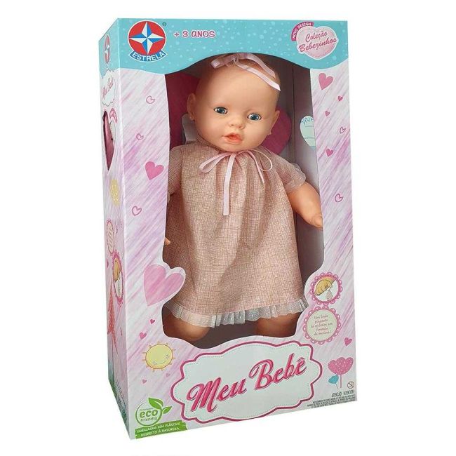 Boneca Meu Bebê Vestido Rosa com Laço 60 Cm Estrela
