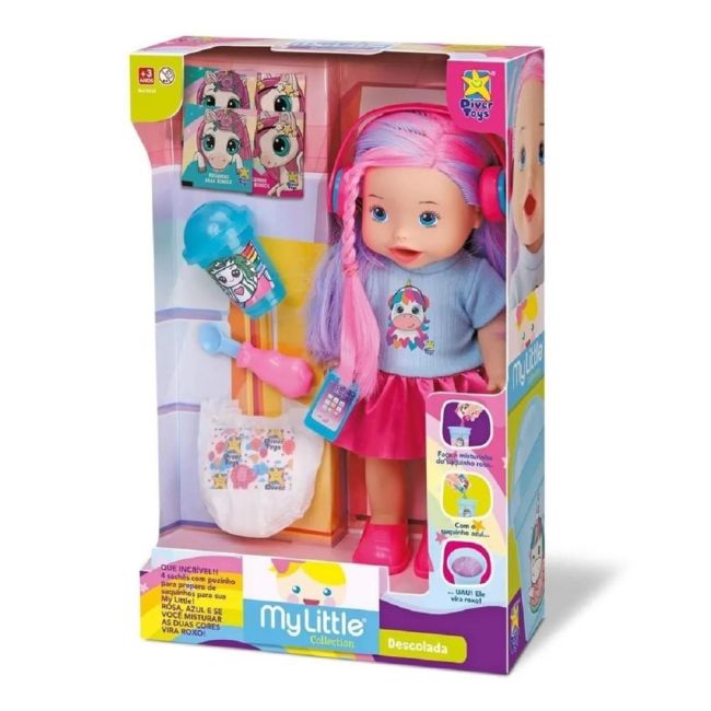 Boneca My Little Collection Descolada Bebe Suco e Faz Xixi Divertoys