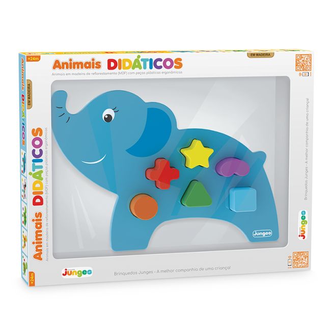 Brinquedo Pedagógico Educativo Bebes em Madeira Elefante Junges