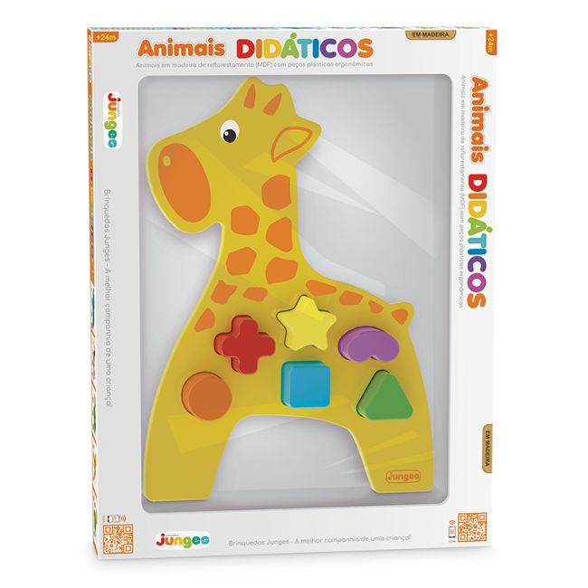Brinquedo Pedagógico Educativo Bebes em Madeira Girafa Junges