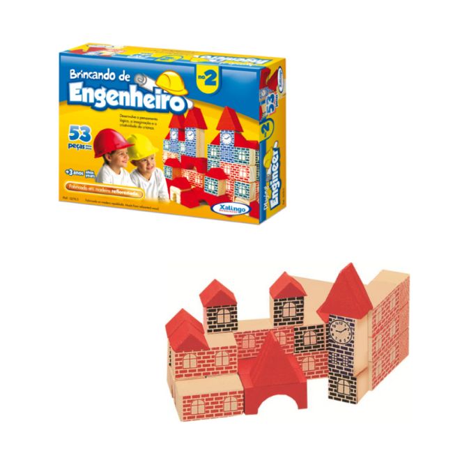 Brinquedo Pedagógico Madeira Brincando Engenheiro 53 Peças Xalingo