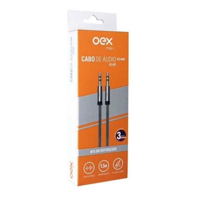 Cabo de Áudio P2/P2 Som Estéreo 1.5m Nylon Reforçado Oex