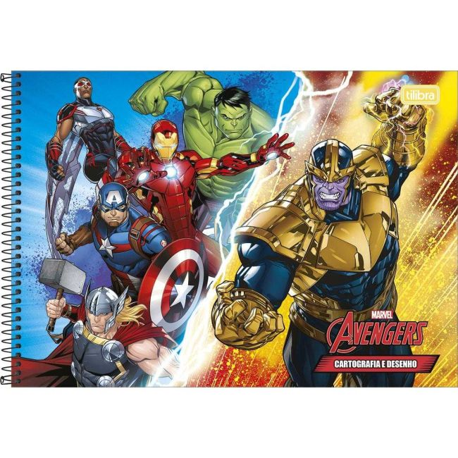 Caderno de Cartografia Desenho Espiral Capa Dura 80 Folhas Avengers A Tilibra