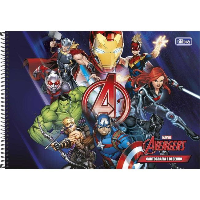 Caderno de Cartografia Desenho Espiral Capa Dura 80 Folhas Avengers B Tilibra