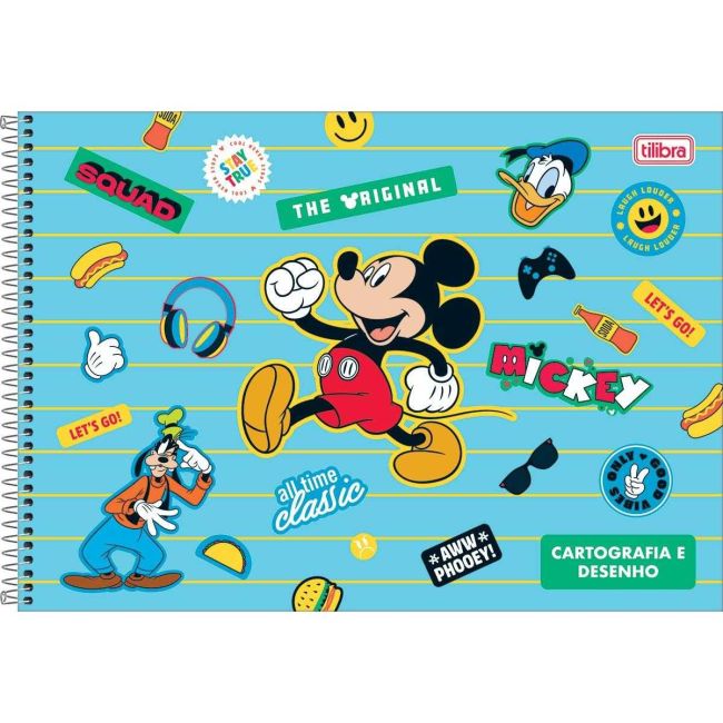 Caderno de Cartografia Desenho Espiral Capa Dura 80 Folhas Mickey A Tilibra