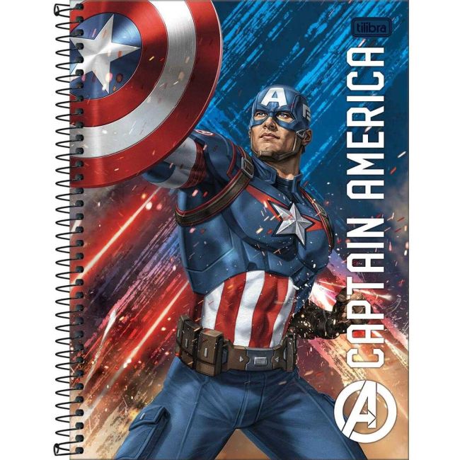Caderno Universitário Espiral Capitão América 10 Matérias 160 Folhas Tilibra