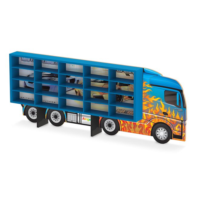 Caminhão Expositor com Nichos Azul para 20 Carrinhos Hot Wheels Junges