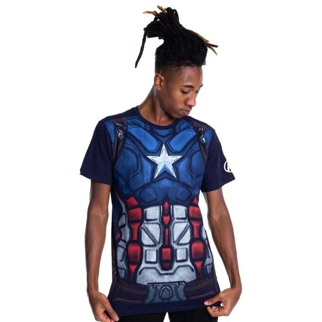 Camiseta Capitão América Peitoral Filme Marvel Azul Marinho M Piticas