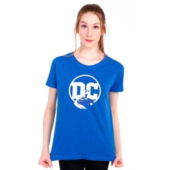 Camiseta Logo Dc Comics Baby Look Azul Bic G Piticas