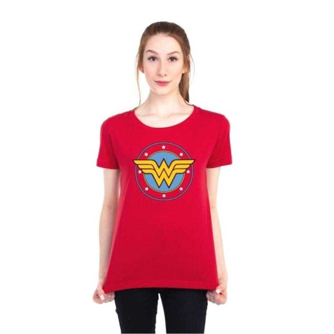 Camiseta Logo Mulher Maravilha Dc Comics Baby Look Vermelha G Piticas