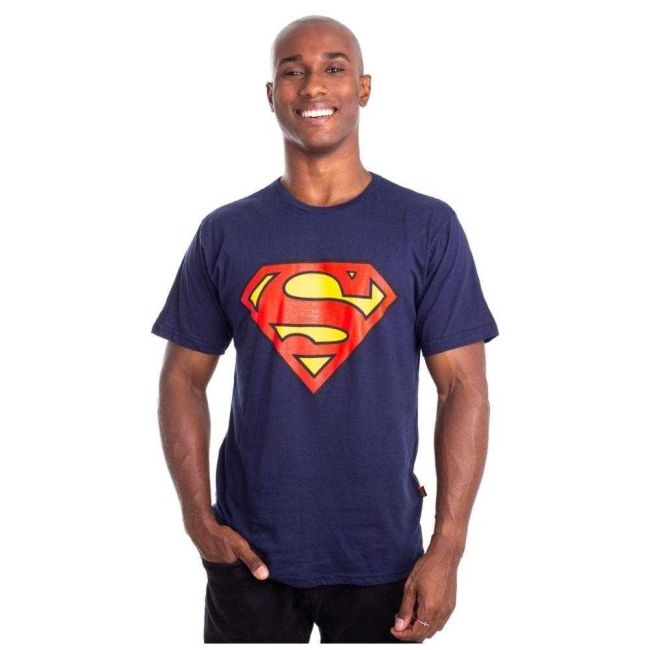 Camiseta Logo Superman Dc Comics Azul Marinho G Piticas