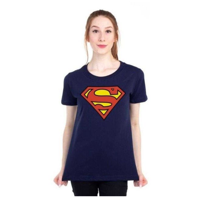 Camiseta Logo Superman Dc Comics Baby Look Azul Marinho P Piticas
