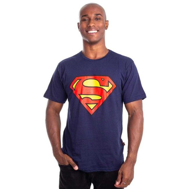 Camiseta Superman Logo Clássico Dc Comics Azul Marinho P Piticas