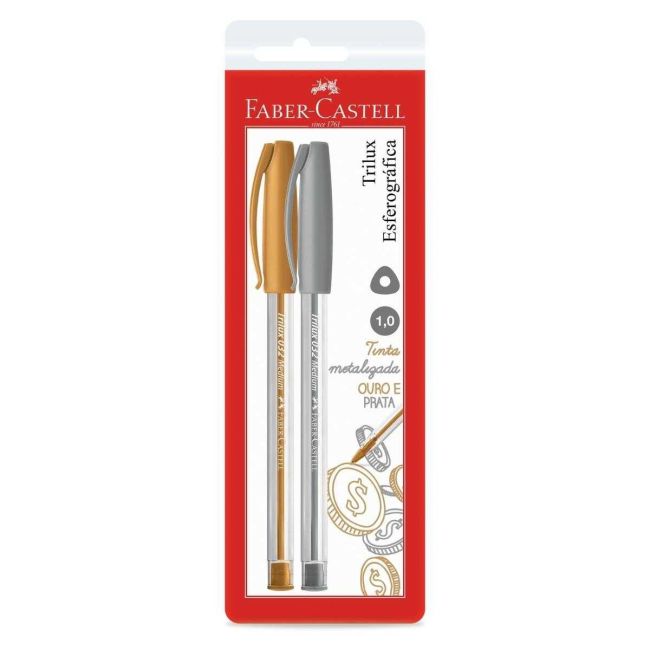 Caneta Esferográfica Trilux 2 Cores Prata e Ouro 1.0mm Faber Castell