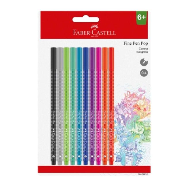 Caneta Fine Pen Pop 10 Cores Fine Pen Bolígrafo 0.4mm Faber-Castell