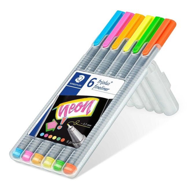 Caneta Fineliner Hidrográfica Triplus Triangular Kit 6 Cores Neon 0,3mm Staedtler