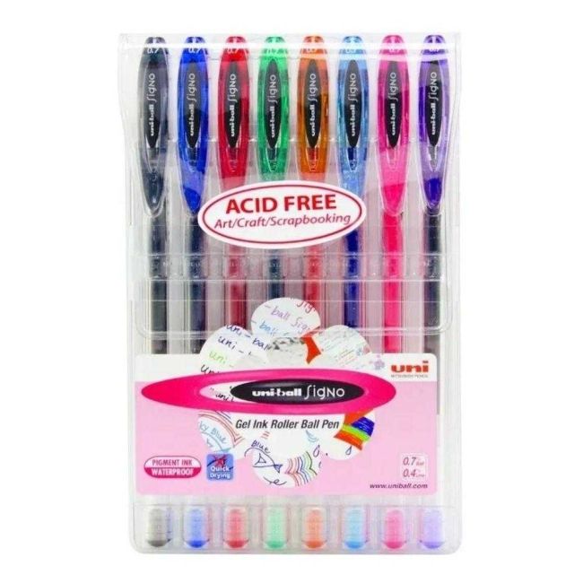 Caneta Gel Neo Signo 0.7mm Blister 8 Cores Uni-ball