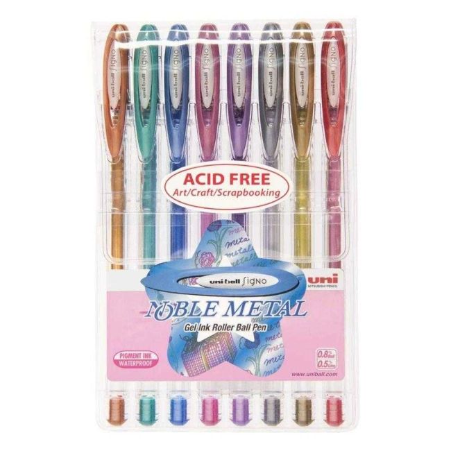 Caneta Gel Noble Metal 0.8mm Blister 8 Cores Uni-ball