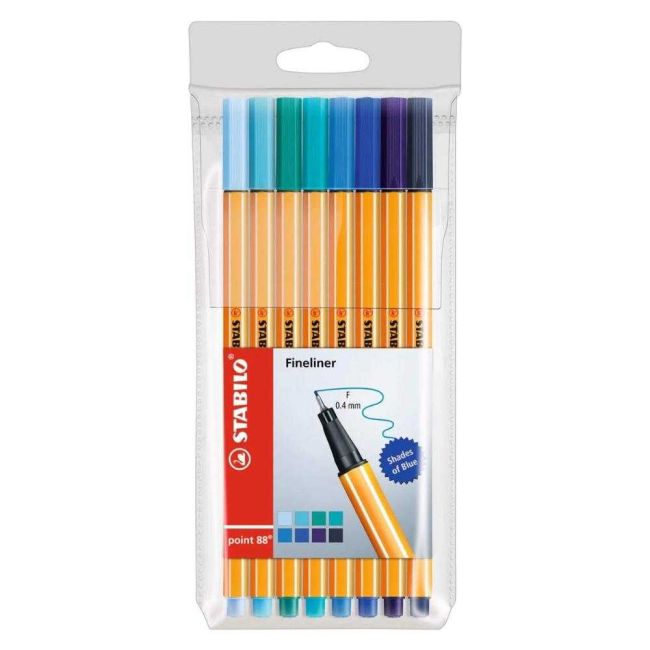 Caneta Hidrográfica Point 88 0,4mm com 8 Cores Shades of Blue Stabilo
