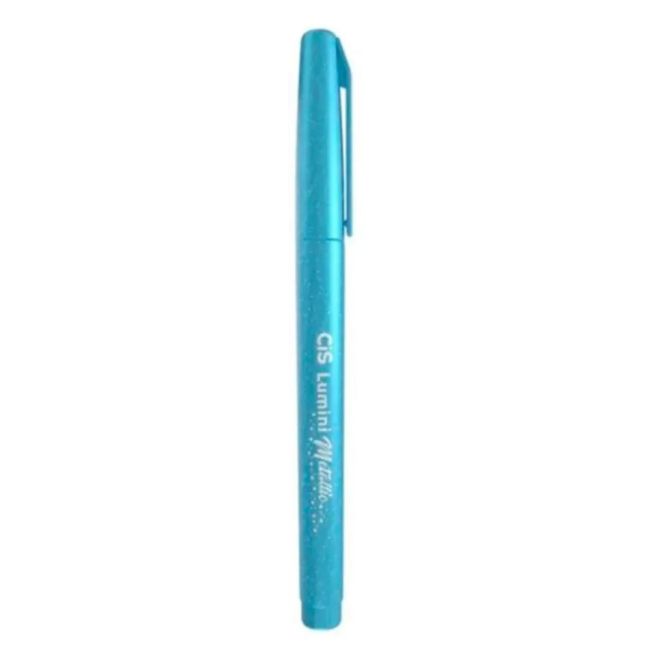 Caneta Marca Texto Lumini Metálica Azul Ponta Chanfrada Cis