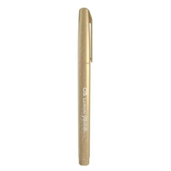 Caneta Marca Texto Lumini Metálica Ouro Ponta Chanfrada Cis