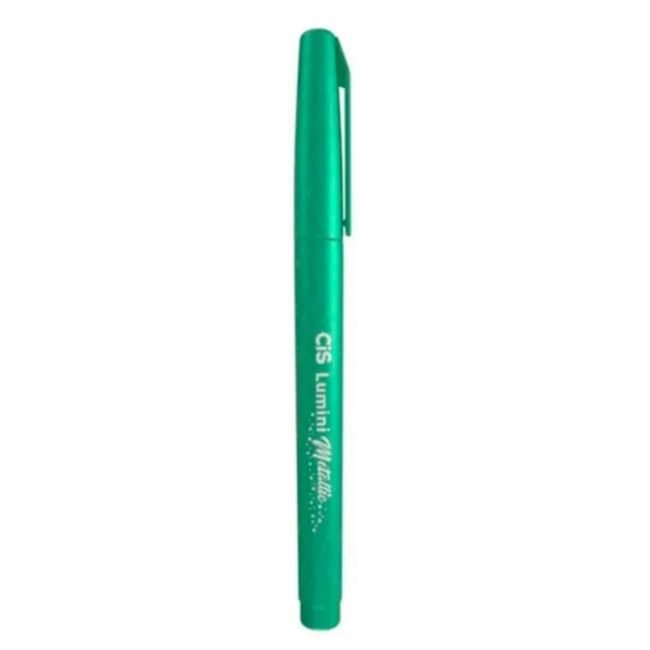 Caneta Marca Texto Lumini Metálica Verde Ponta Chanfrada Cis