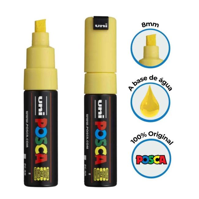 Caneta Posca Pc-8K Ponta Chanfrada 8mm Amarelo 02 Uni-ball