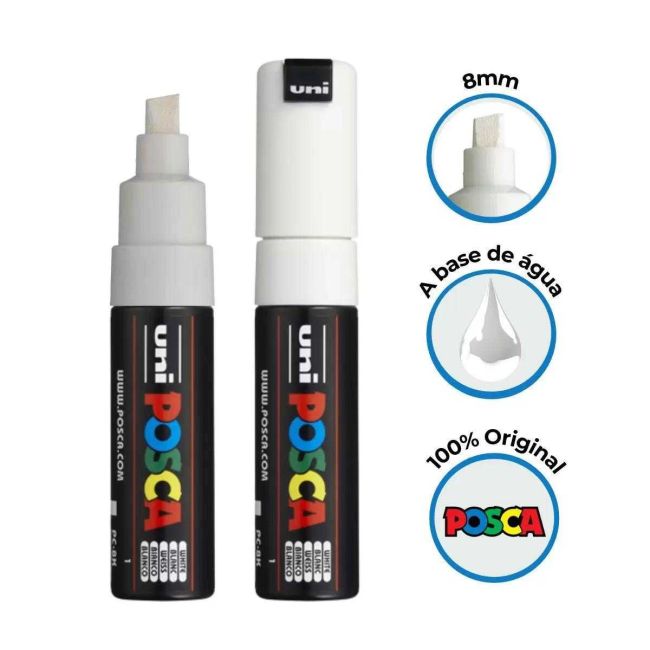 Caneta Posca Pc-8K Ponta Chanfrada 8mm Branco 01 Uni-ball