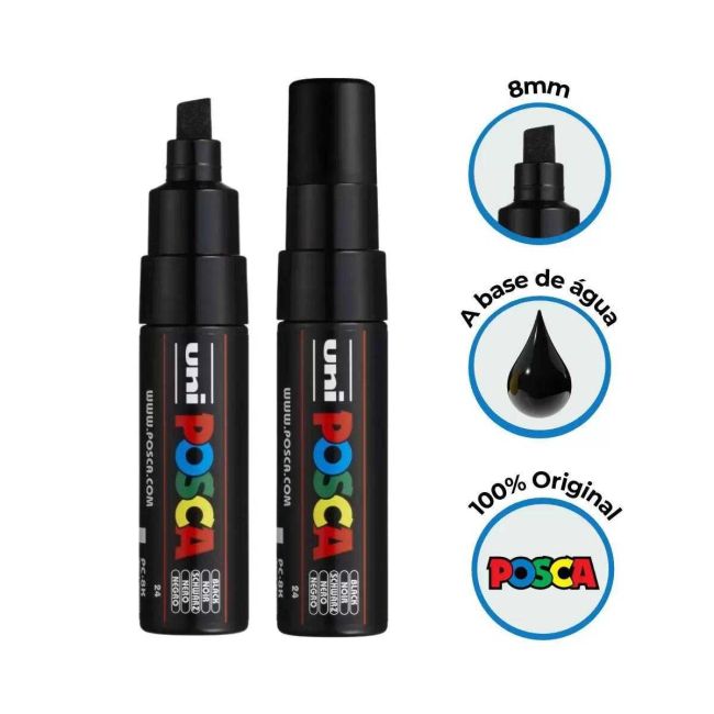 Caneta Posca Pc-8K Ponta Chanfrada 8mm Preto 24 Uni-ball
