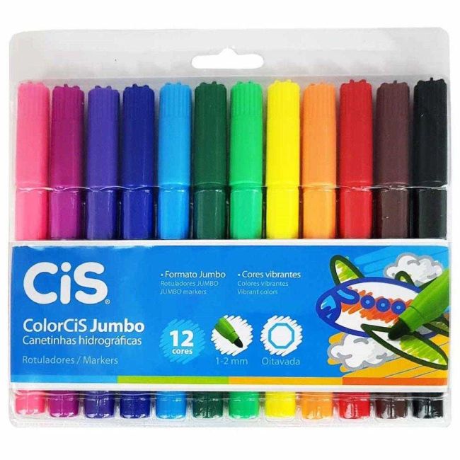 Canetinha Hidrográfica Jumbo 12 Cores Canetinhas Coloridas