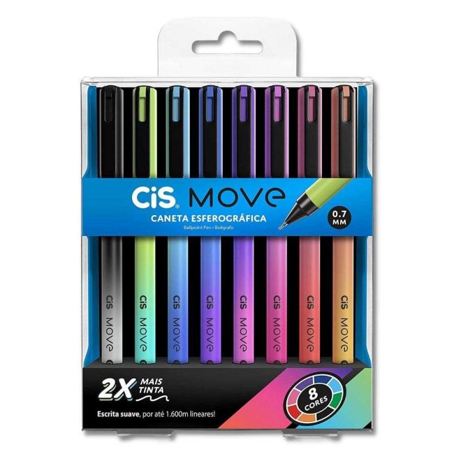 Cis Move Kit 8 Caneta Esferográfica Ponta Agulha 0.7mm Cis