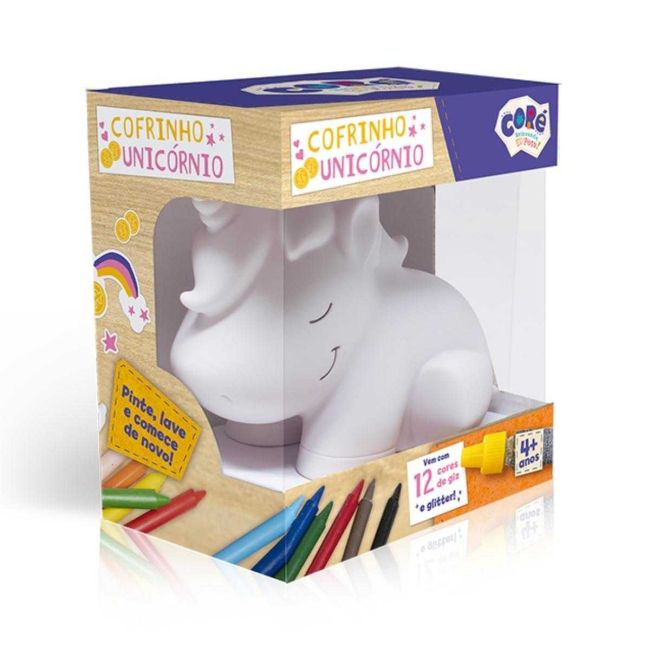 Cofrinho Unicórnio para Pintar 12 Giz e Glitter Toyster