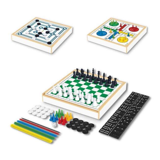 Jogos Tabuleiro Xadrez Damas Trilha Ludo Conjunto 6x1 Junges