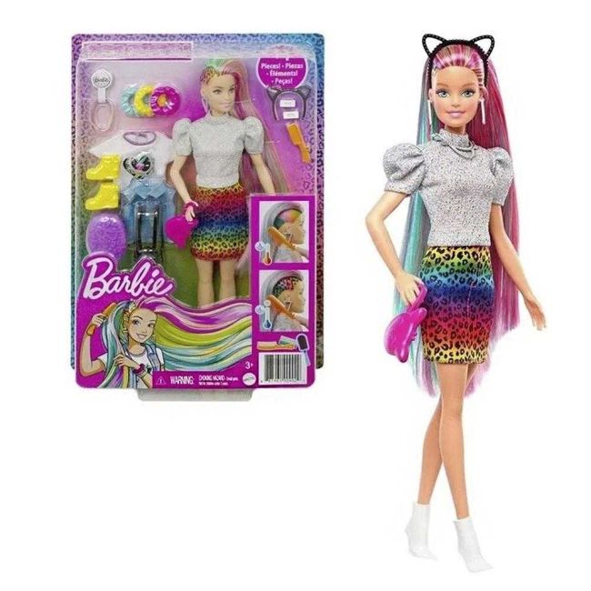 Conjunto Boneca Barbie Cabelo Colorido e Raspado Muda de Cor Bar