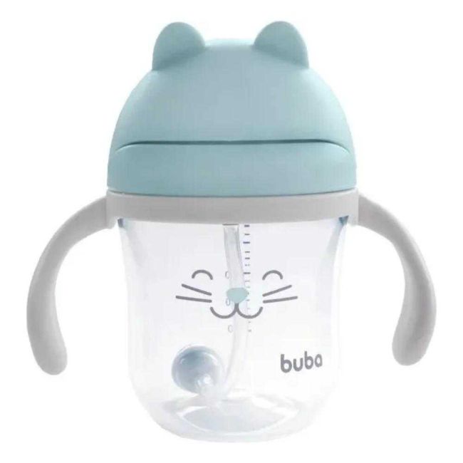 Copo com Alça e Canudo Gatinho Azul Buba