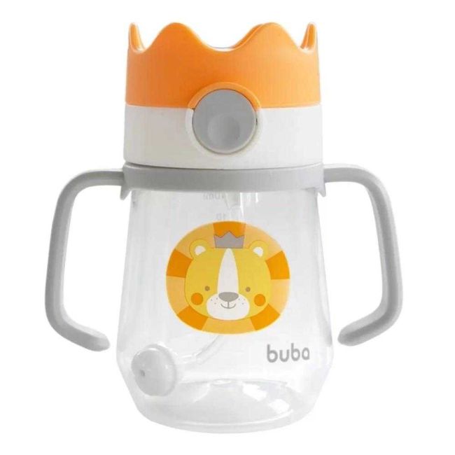 Copo de Bebê Buba com Alça Coroa 240ml com Canudo Leãozinho Buba