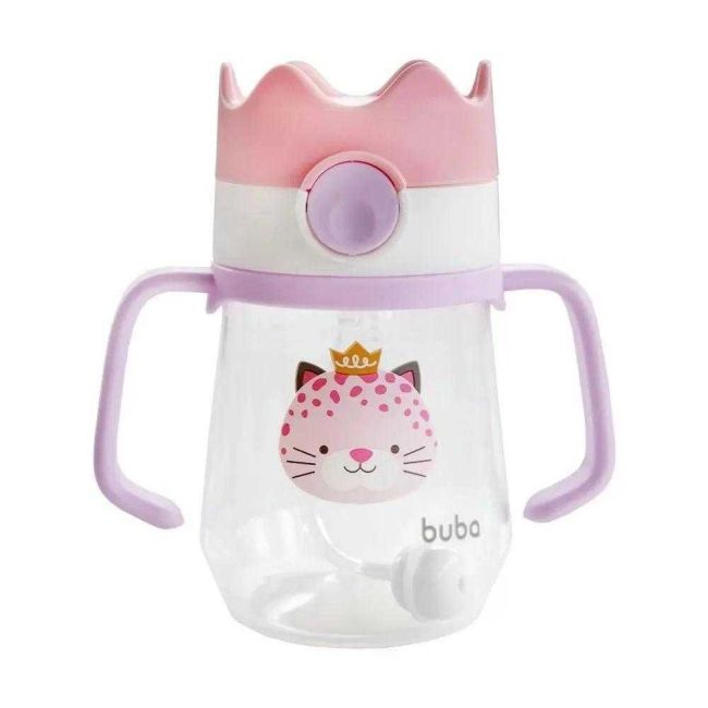 Copo de Bebê Buba com Alça Coroa 240ml com Canudo Oncinha Buba