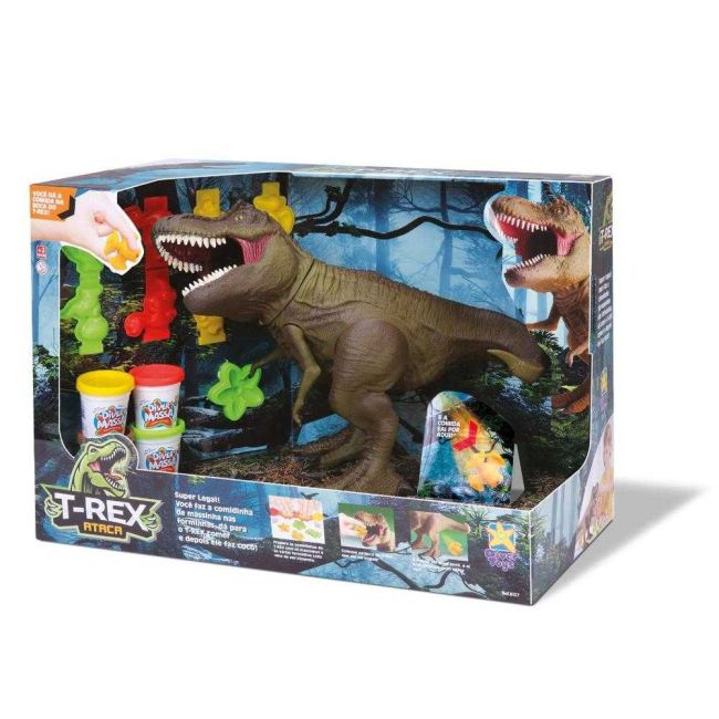 Dinossauro T-Rex 35cm com Massinha Come Faz Caquinha Divertoys