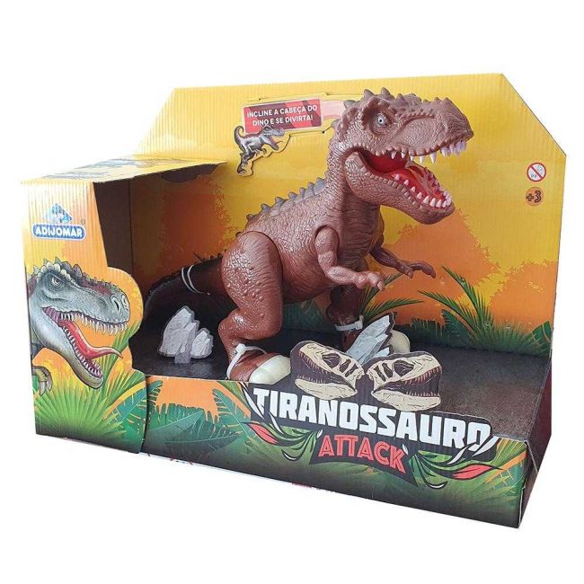 Dinossauro Tiranossauro Attack Articulado e com Som Marrom Adijomar