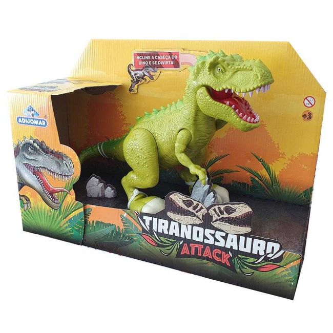 Dinossauro Tiranossauro Attack Articulado e com Som Verde Adijomar