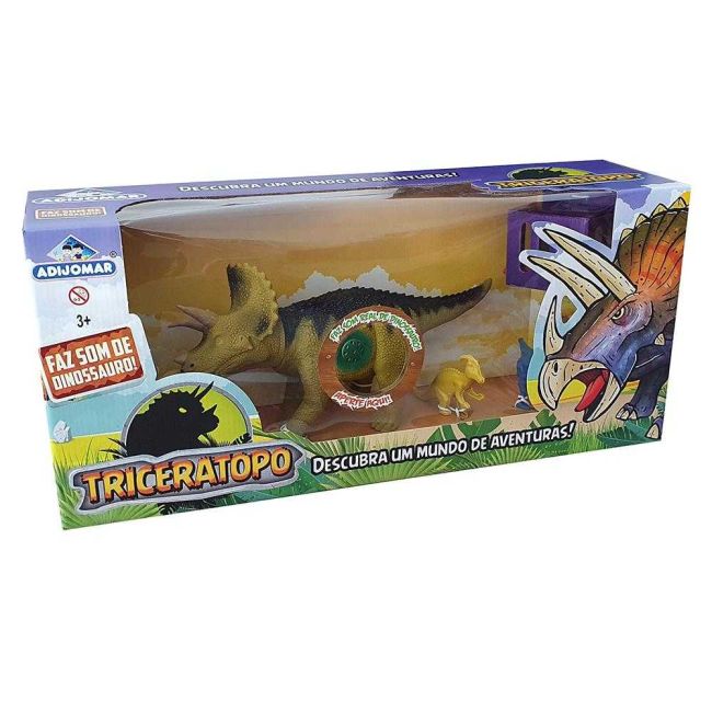Dinossauro Triceratopo Verde com Som Adijomar