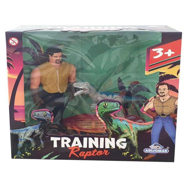 Dinossauro Velociraptor Cinza Training com Boneco 30cm Adijomar